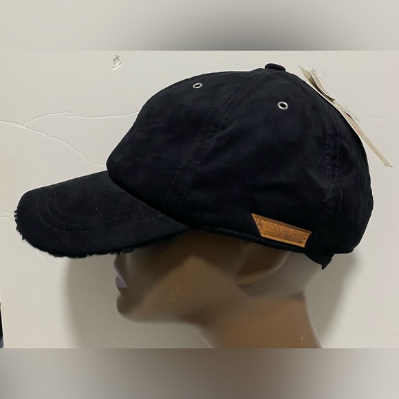 UGG KOOLABURRA Faux Suede Faux Fur Lined Baseball Cap Hat One Size Black New!! - Picture 9 of 10